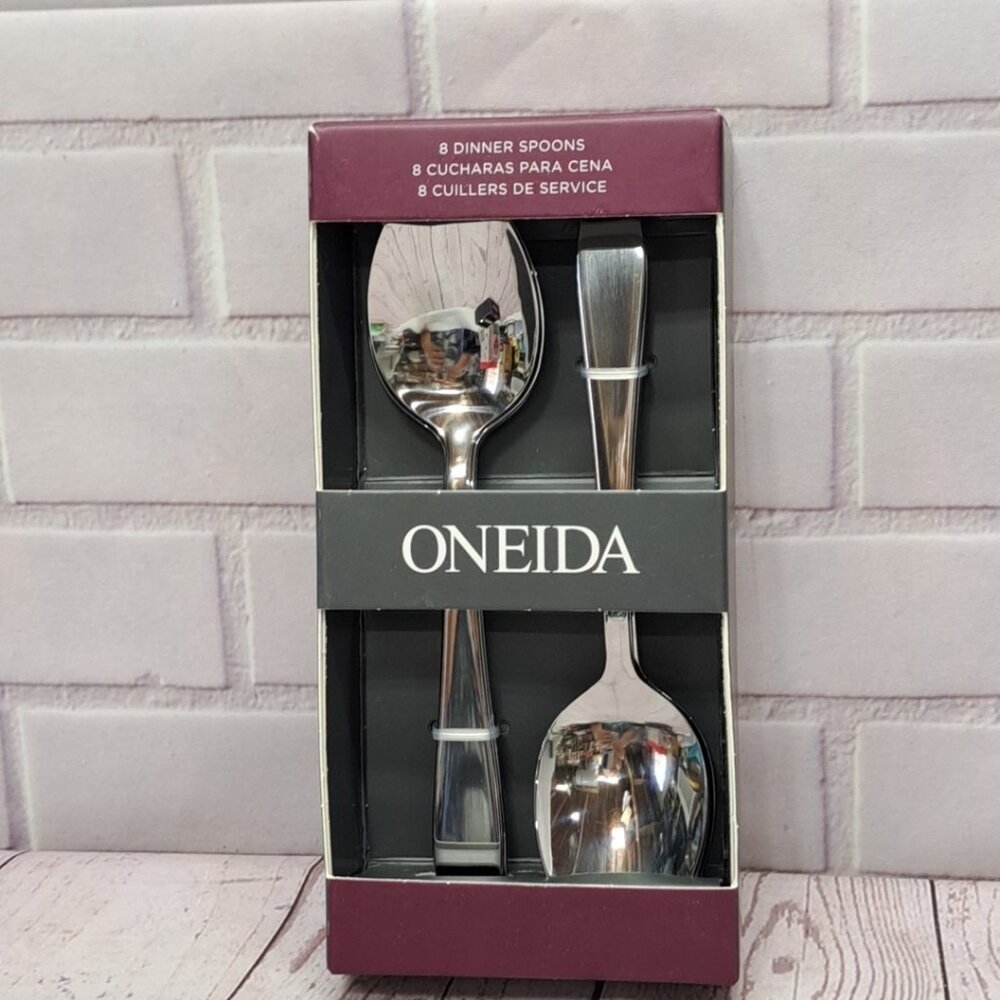 New Oneida Lydell Stainless Silverware 8pc Dinner Spoons 7.5”